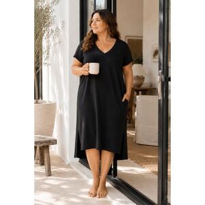 UNIVERSAL STANDARD Black V Neck Side Slit T-Shirt Dress WOMEN 18-20 Cotton